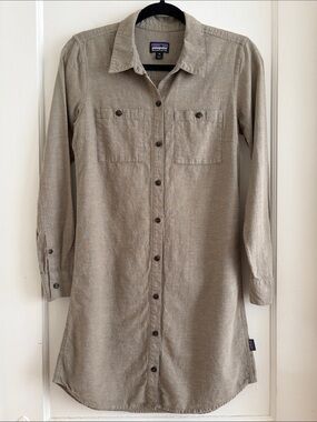 XS Patagonia Organic Cotton & Hemp Long Sleeved Shirtdress Button Front Dress